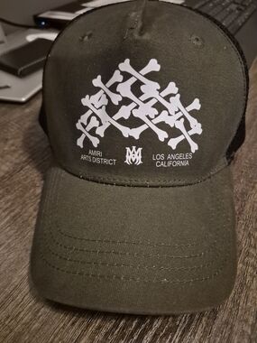 AMIRI Olive Green Baseball Cap with White Bone Graphic